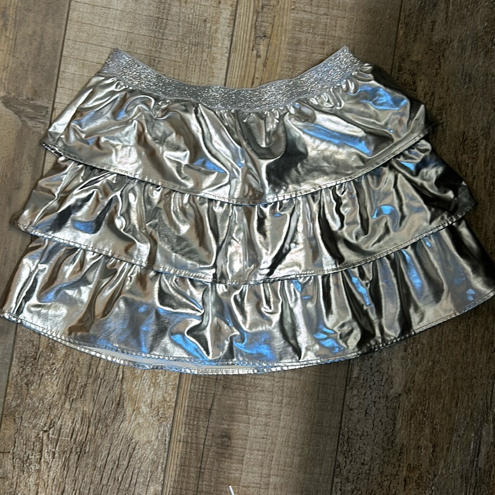 Silver ruffled mini skirt